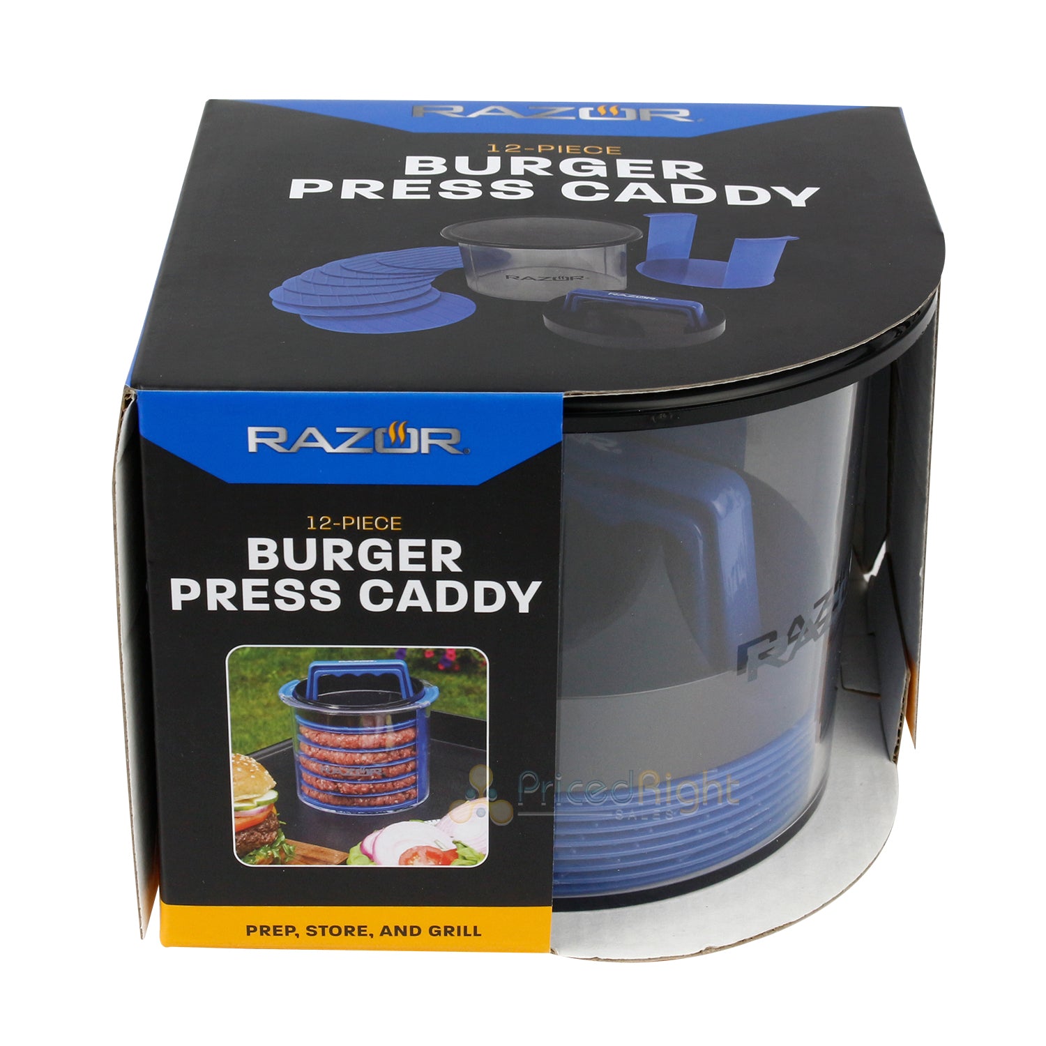 Razor Burger Press Caddy 12-Piece Prep & Store Burger Patties W/ Easy Pull Tabs