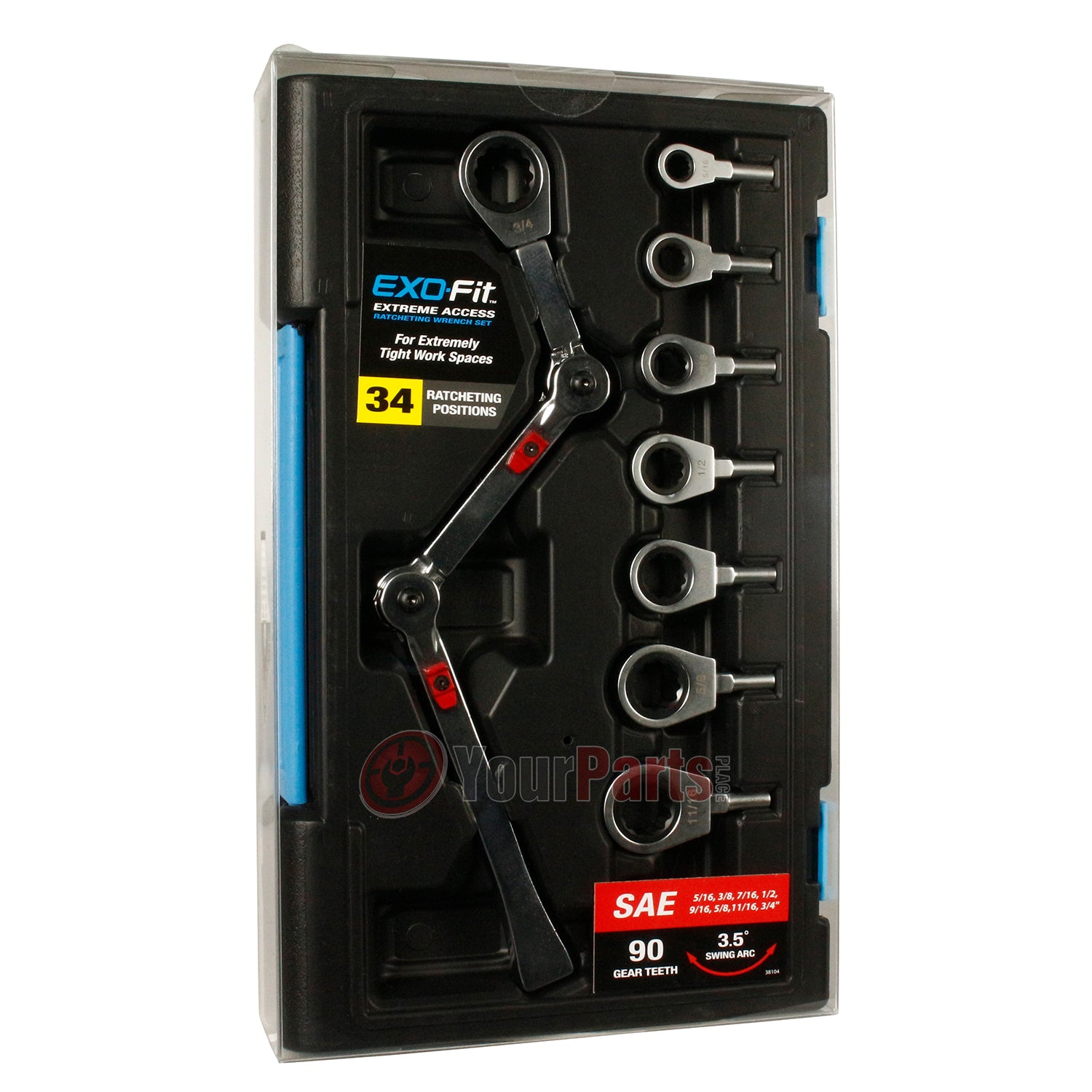38104 Versatile 9-Piece Ratchet Wrench Set - Nickel Chrome Plated Alloy SAE