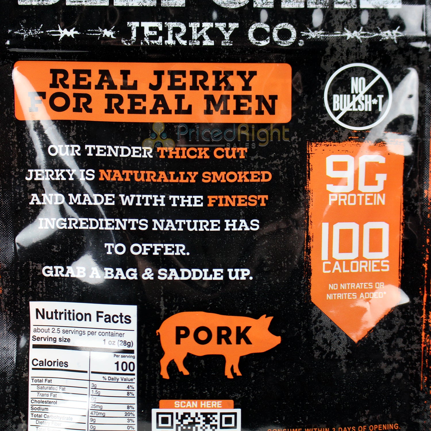 Beefcake Jerky Co Pork Smokehouse BBQ Jerky 2.7 Oz 100 Calories BC008