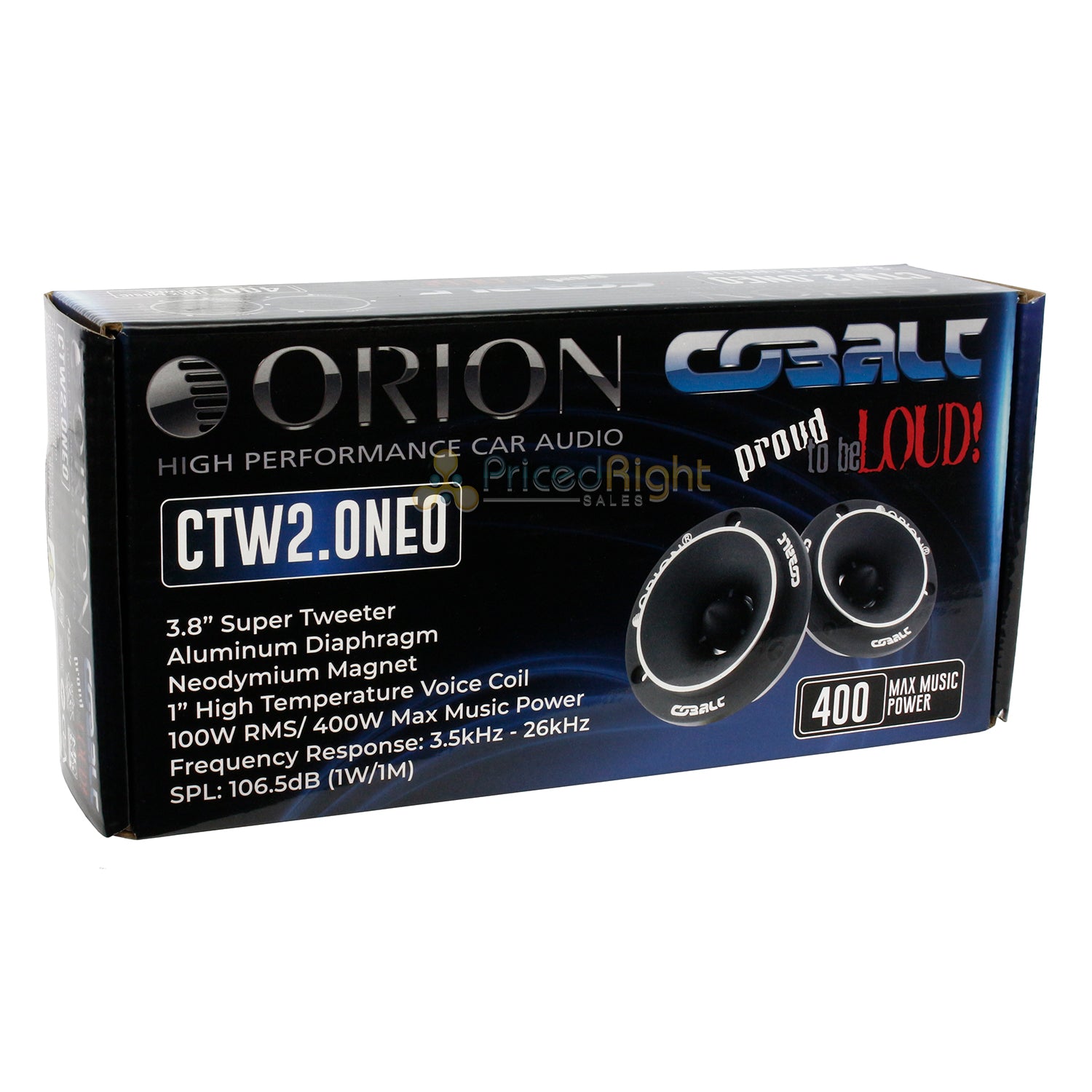3.8" Super Tweeters Pair 400W Max 100W Rms Car Audio CTW2.0NEO Orion Cobalt