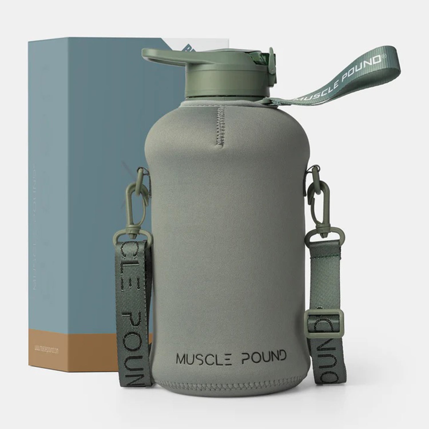 Muscle Pound Half Gallon Jug Covered Straw Lid With Sleeve BPA Free 75oz Green