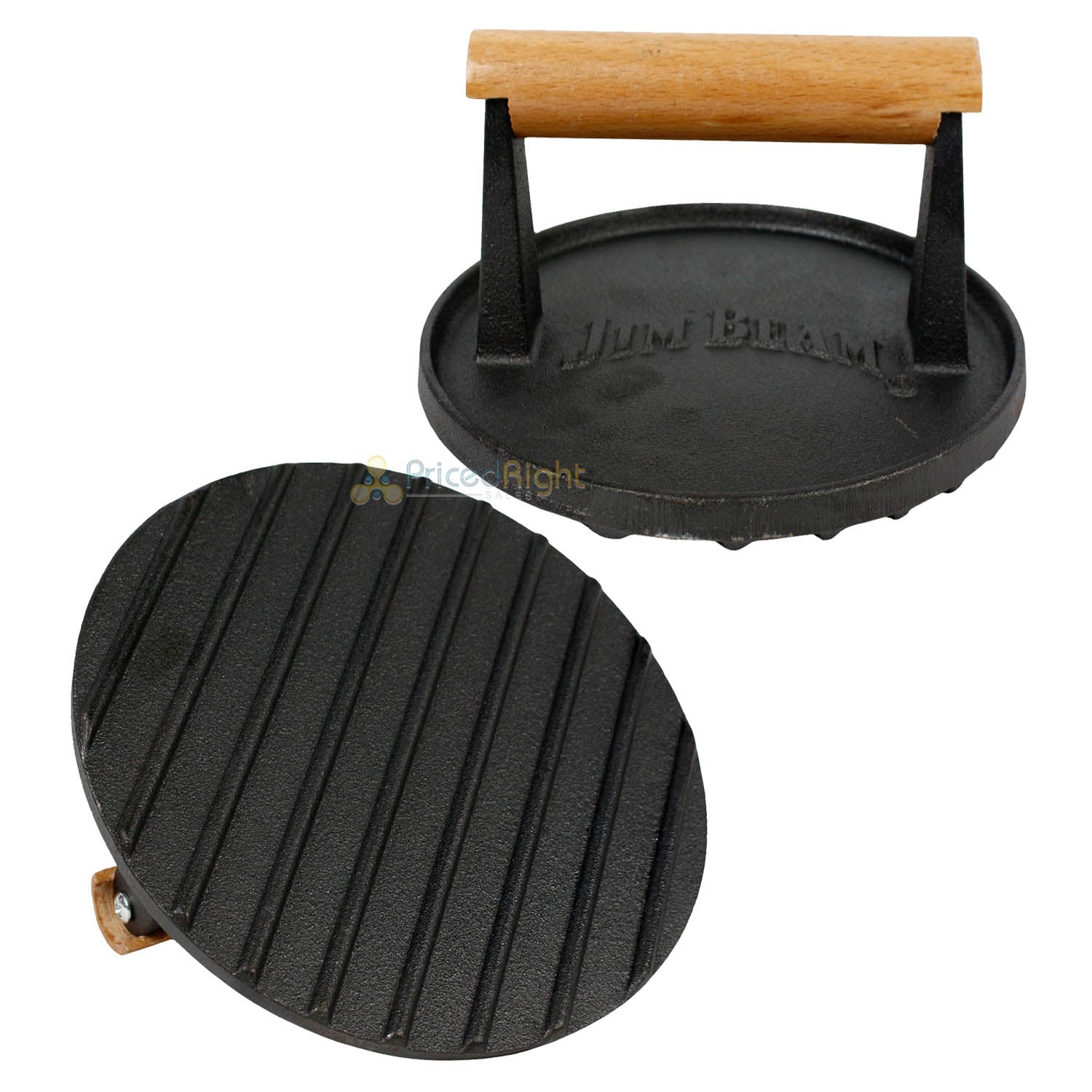 Jim Beam Cast Iron 7" Burger Press Heavy Duty Design Seasoned Non Stick JB0158