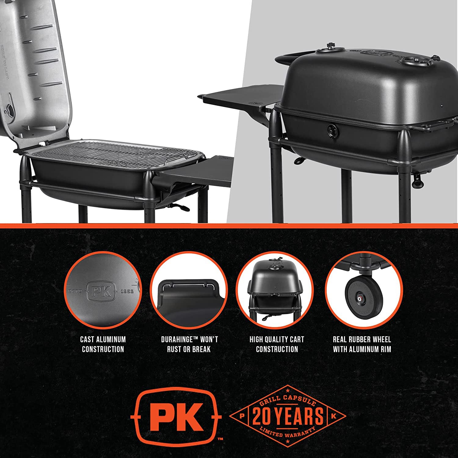 Portable Kitchens PK300-BCX Charcoal Grill & Smoker Graphite & Black