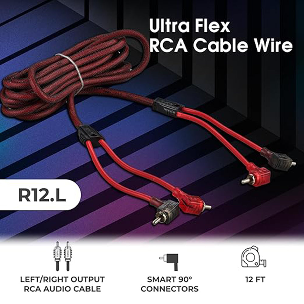 DS18 2 Channel RCA Cable 12 Ft 100% OFC 90 Degree Ends Dual Twist Wire R12.L