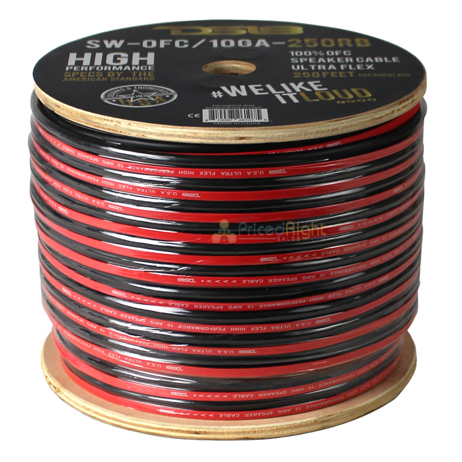 DS18 10 Gauge Speaker WIre OFC 100% Copper 250 Ft Spool Red Black SW-OFC10GA