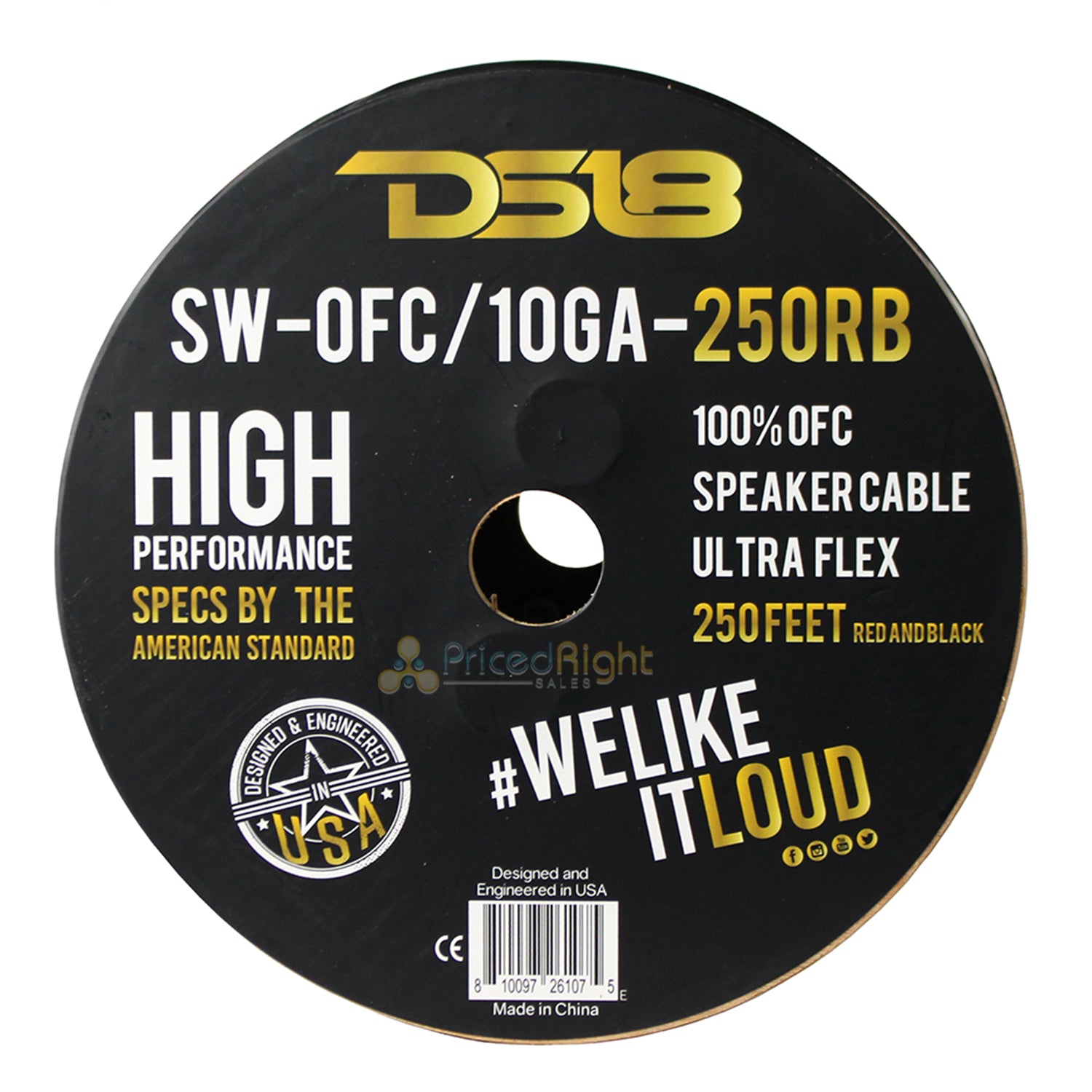 DS18 10 Gauge Speaker WIre OFC 100% Copper 250 Ft Spool Red Black SW-OFC10GA