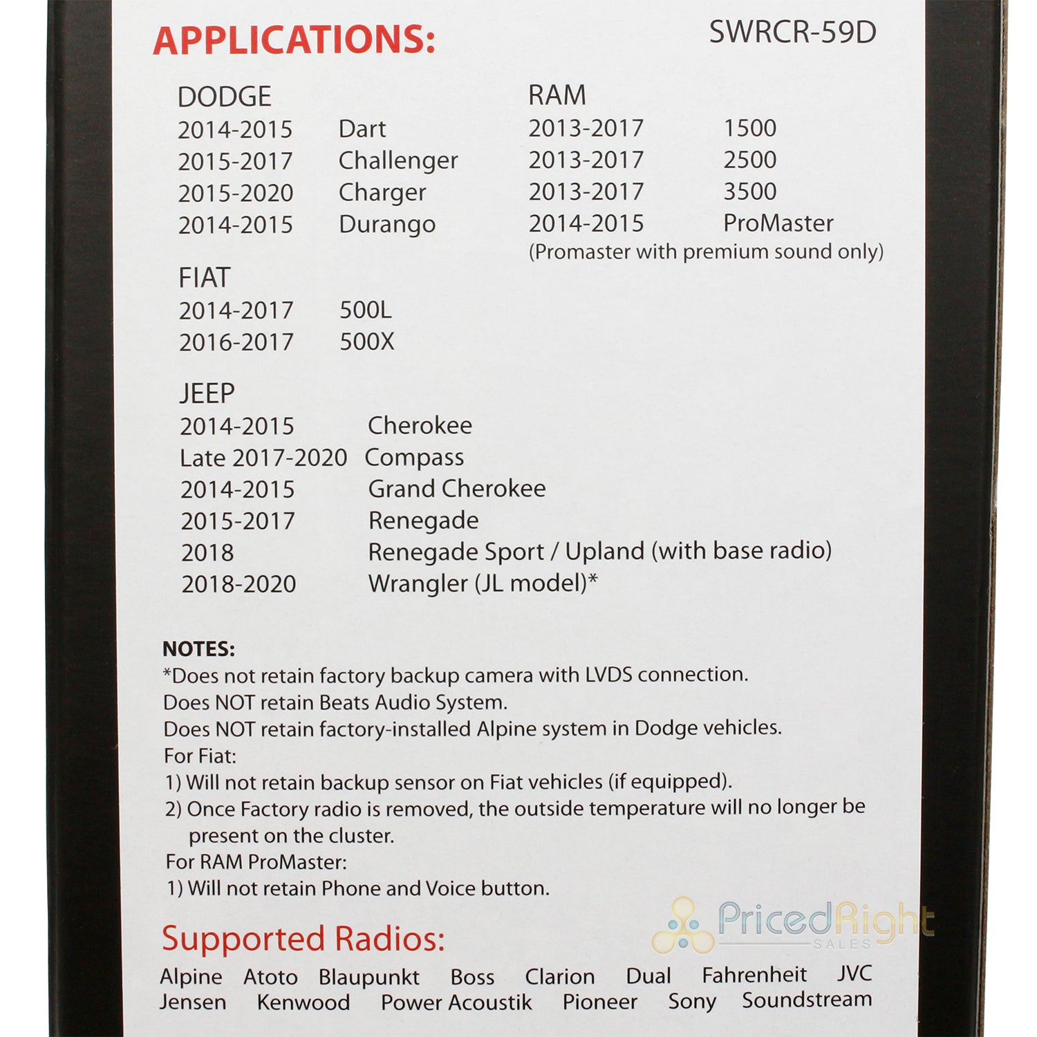 Crux SWRCR-59D Radio Replacement Interface For 2014-Up Dodge Fiat Jeep Ram