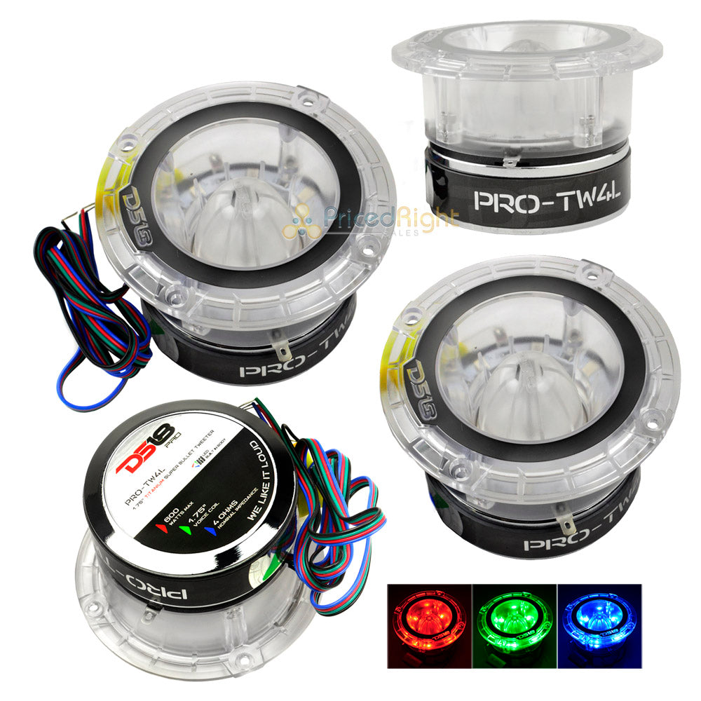 4 pack PRO-TW4L DS18 1.75" Super Bullet Tweeters 2400 Watts Max Power Color LEDs