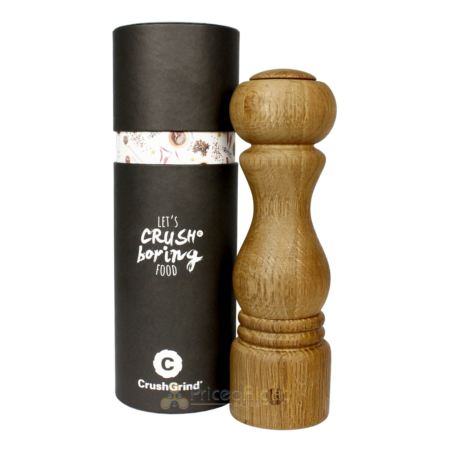 CrushGrind Torino Salt or Pepper Mill and Patented Ceramic Grinder Oak 20cm