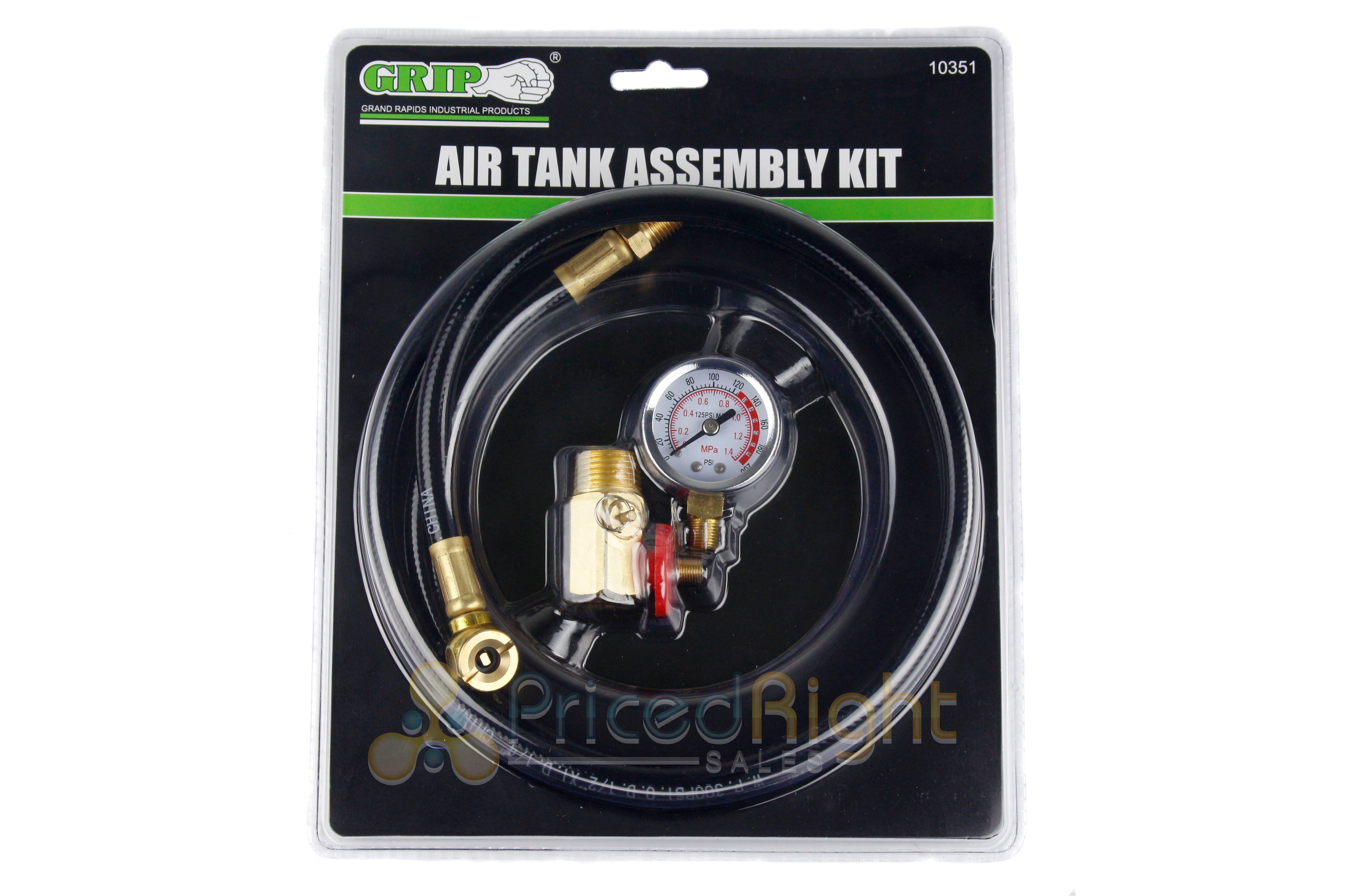 Air Tank Assembly Kit 4 ft Hose 0-200 PSI Gauge 1/4" NPT Tire Chuck GRIP 10351