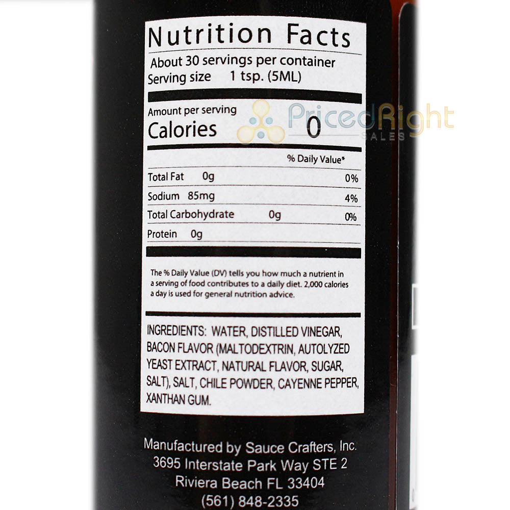 Sauce Crafters Bacon Flavored Hot Sauce Cayenne Spicy 5 Oz Bottle