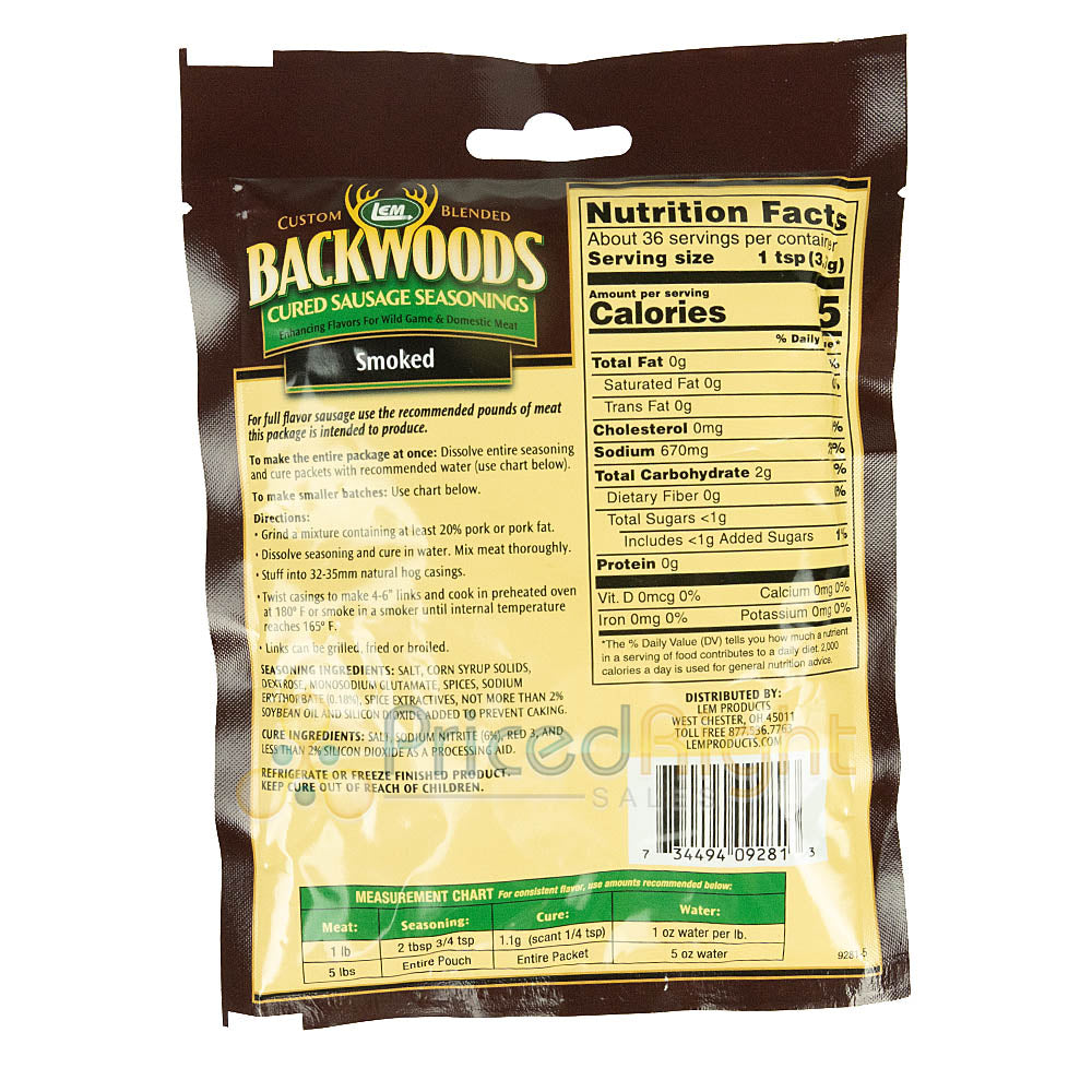 Smoked Cured Sausage Seasoning 4.7 Ounces Seasons 5 lbs of Meat Backwoods 9281