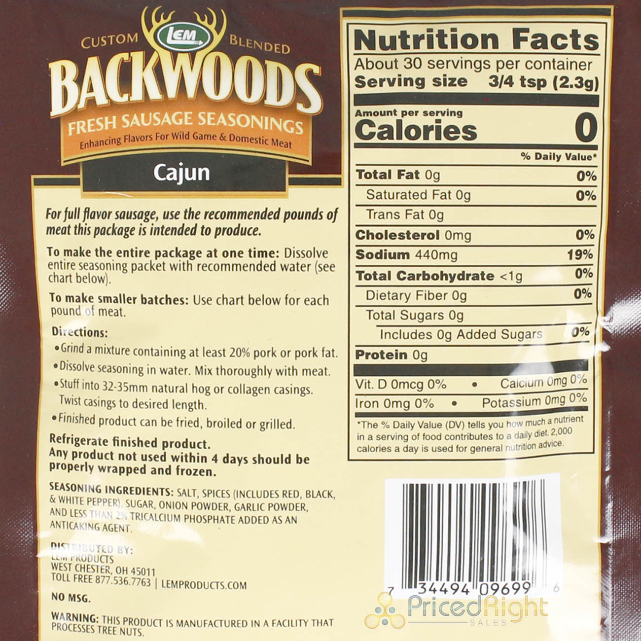 Backwoods 2.4 Oz Cajun Sausage Seasoning Custom Blend Makes 5 Lbs of Meat 9699