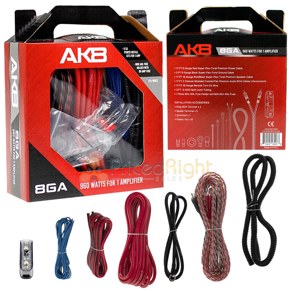 DS18 8 Gauge Amp Kits Amplifier Install Wiring Complete 8 Gauge Wire 5 Pack