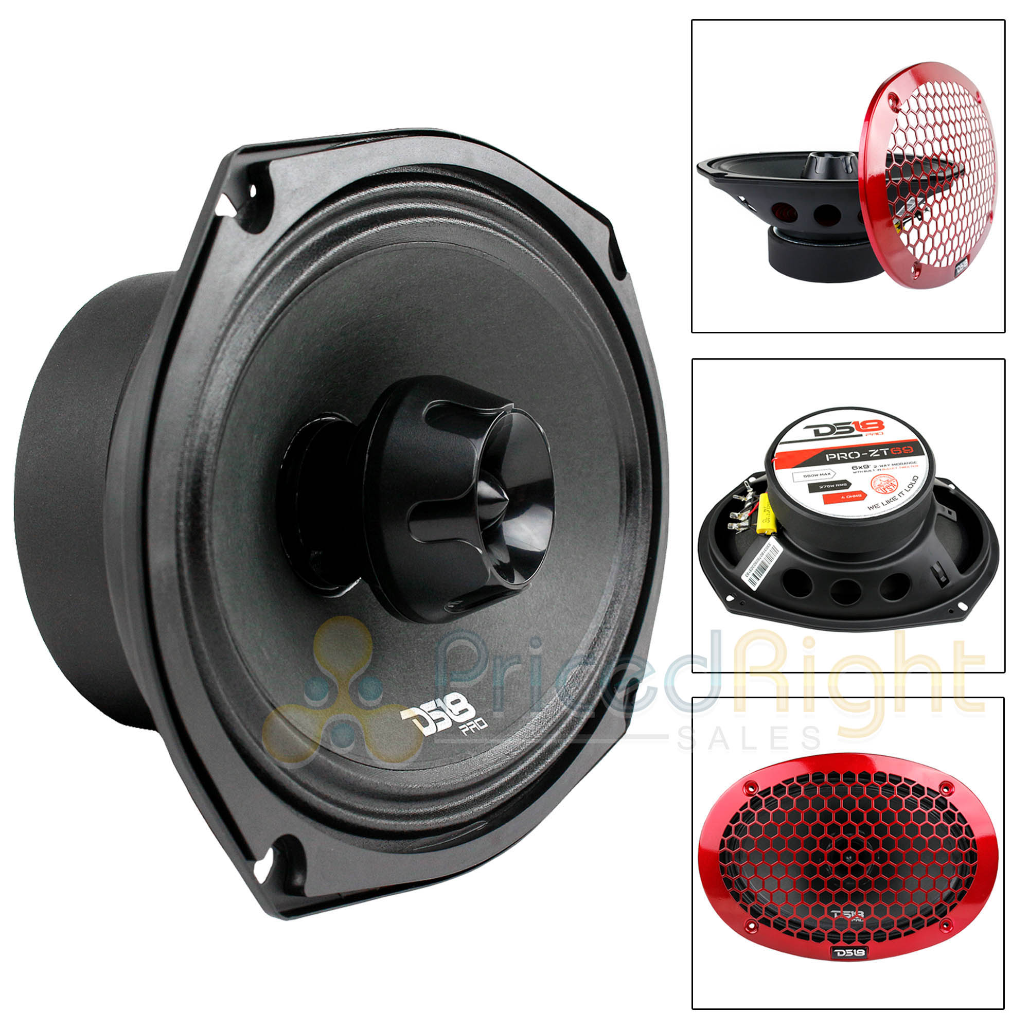 6x9" 2 Way Midrange Speaker Built In Tweeter 550 Watts Max 4 ohm DS18 PRO-ZT69