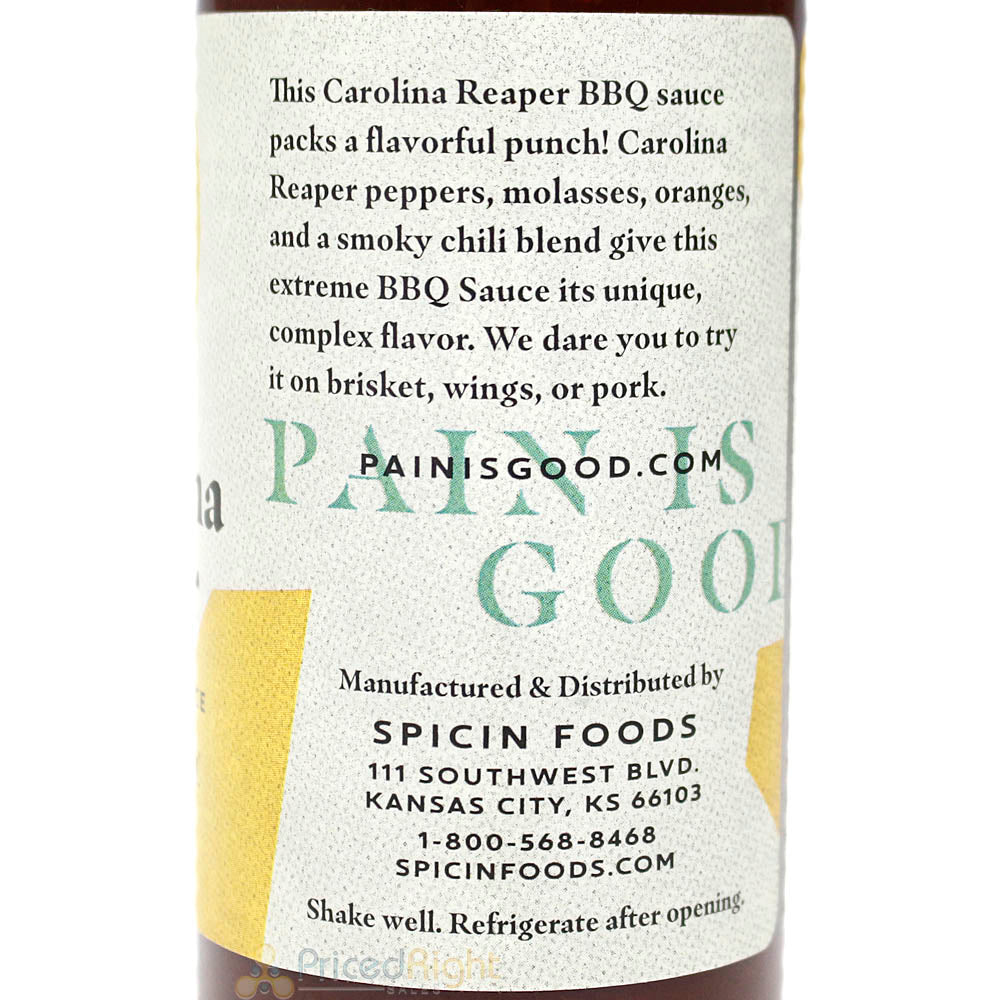 Pain is Good Carolina Reaper BBQ Sauce All Natural Gluten-Free Vegan 14 oz.