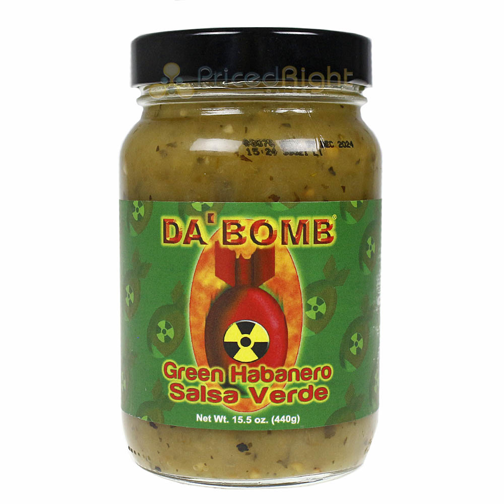 Da Bomb Green Habanero Extremely Hot Verde Salsa Gluten-Free Vegan 15.5 oz.