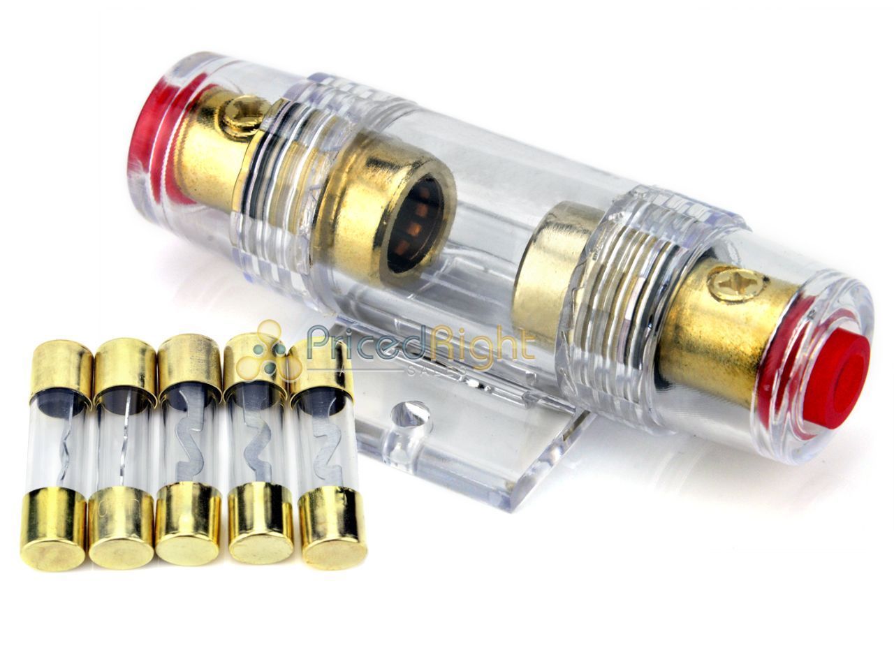 High Quality Gold In-line 4 or 8 Gauge AGU Fuse Holder 5 Pack 100 AMP AGU Fuses