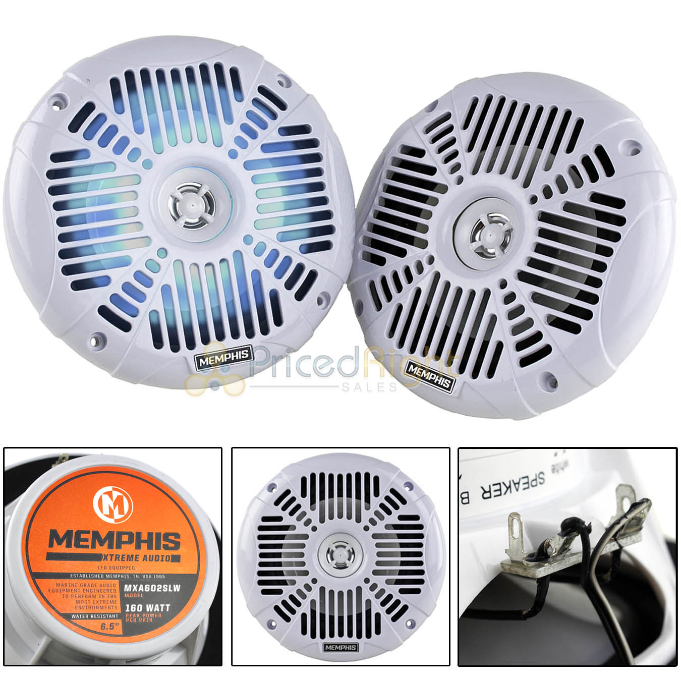 Memphis 6.5" Marine Speakers with LED 80W Max Memphis Extreme Series MXA602SLW