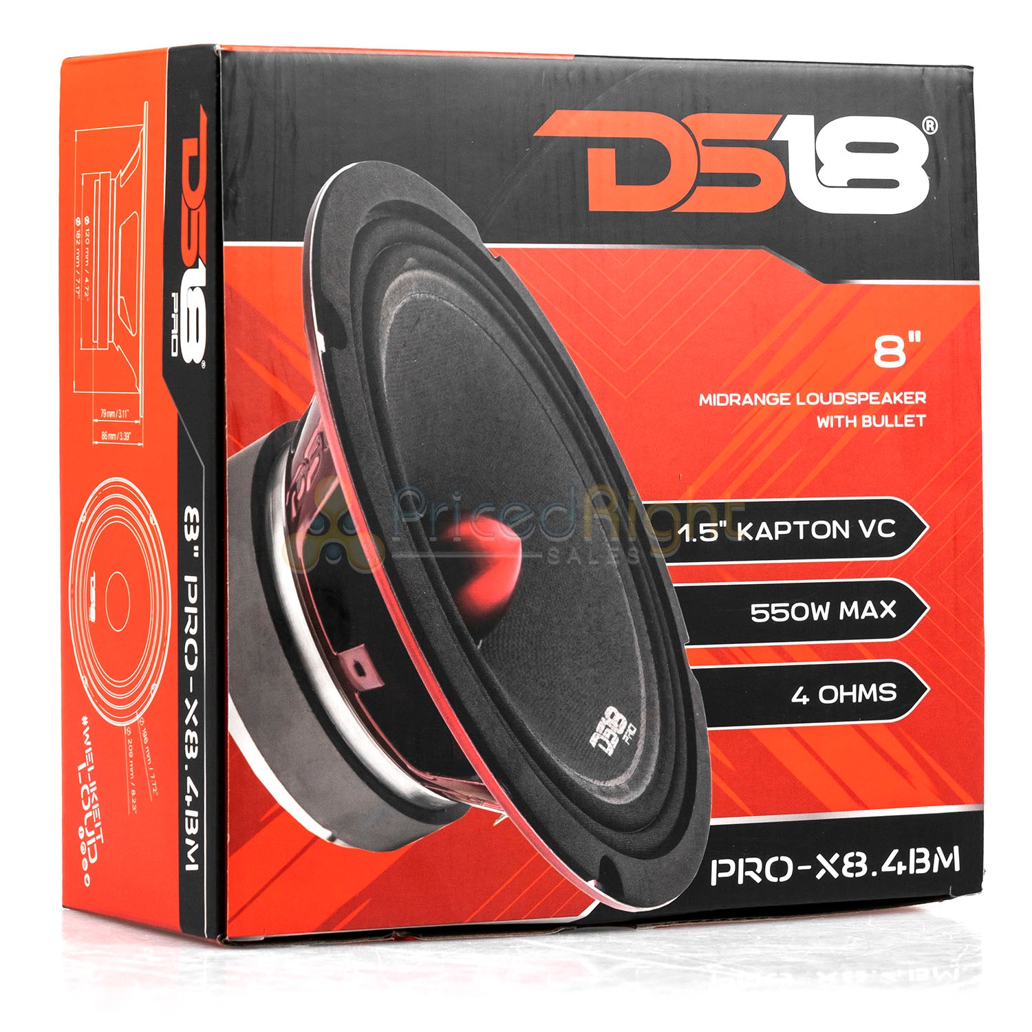 4 DS18 PRO-X8.4BM 8" Bullet Speakers 550W 4 ohm Loudspeakers Midrange 2 Pair