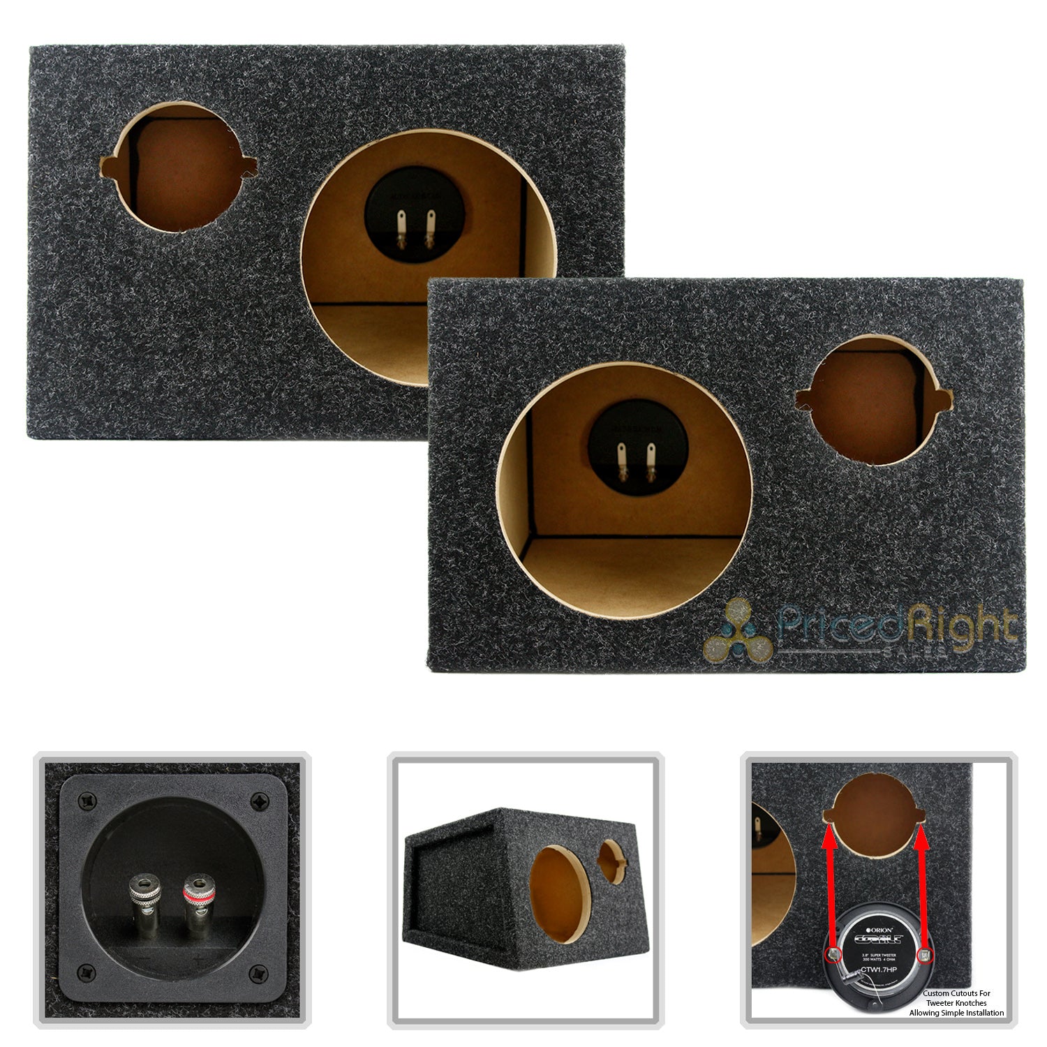 6.5" Midrange and Tweeter Car Speaker Box Universal Enclosures Sealed 2 Pack