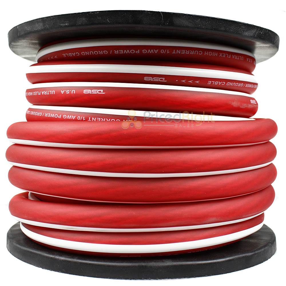 DS18 1/0 Gauge Power Wire Ground 50 Ft Spool Red CCA Ultra Flex PW-1/0GA-50RD