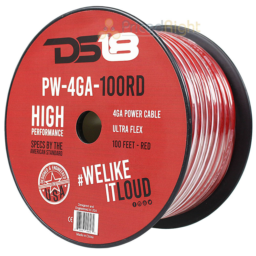 DS18 4 Gauge Power Cable 100Ft Spool Red Ultra Flex CCA Wire PW-4GA-100RD-100Ft