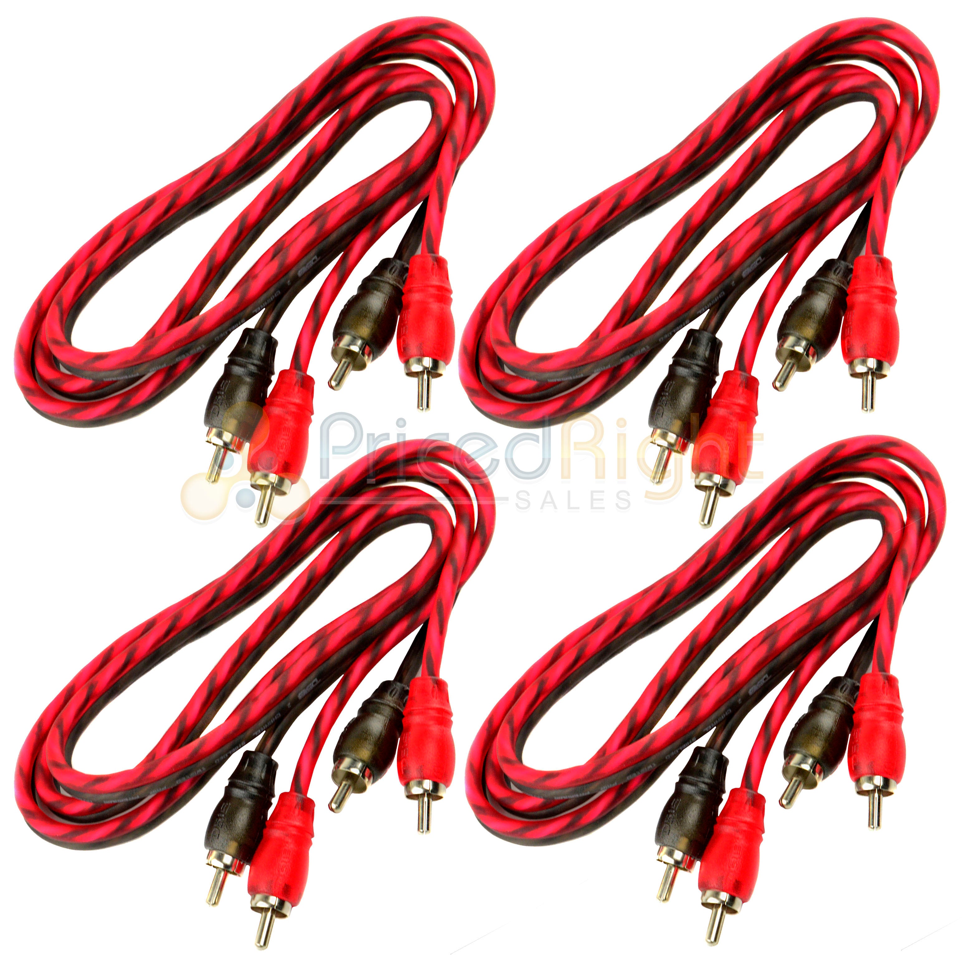 DS18 4 Pack 3 Ft 2 Channel Twisted Premium Audio Interconnect RCA Cable Pack
