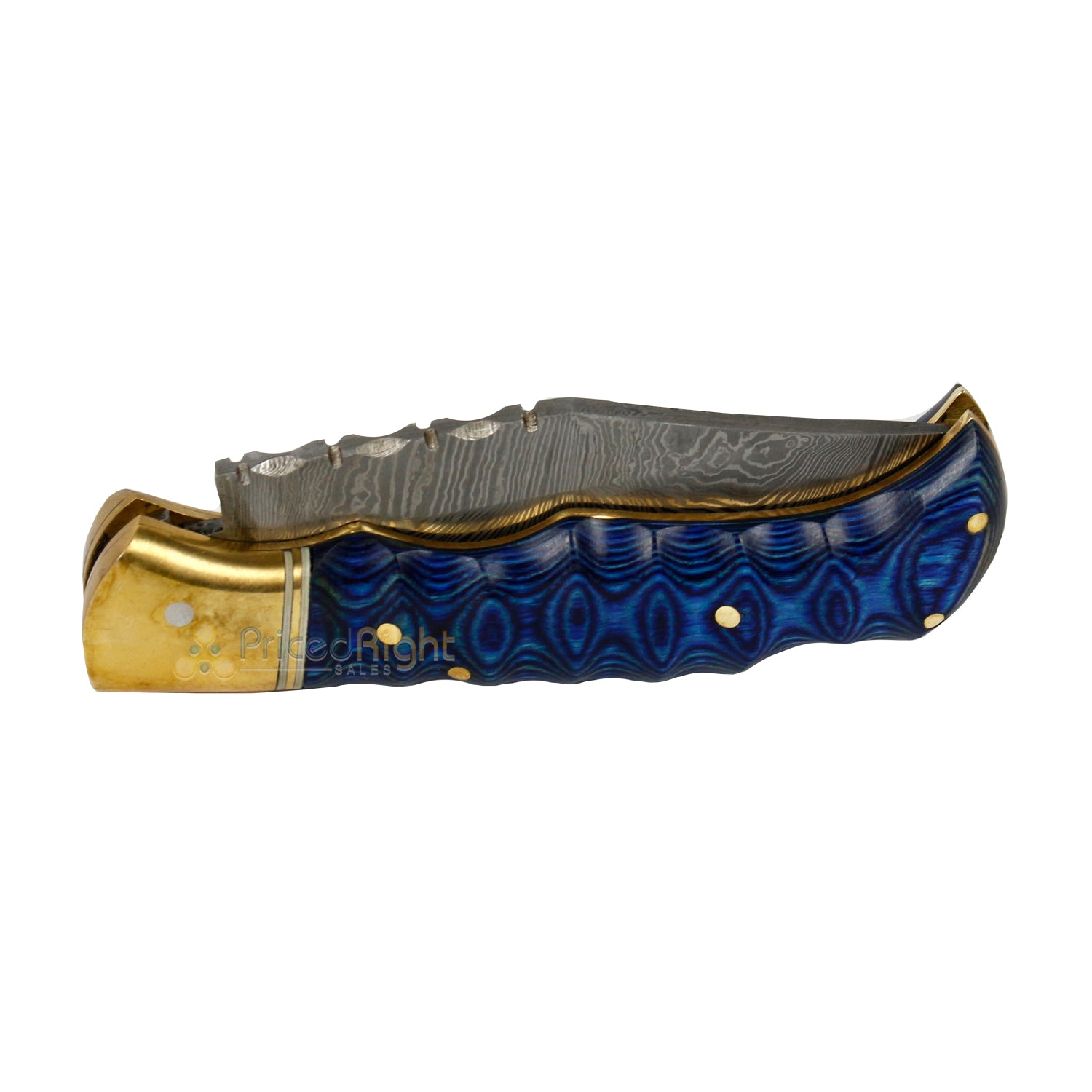 Vintage Gentlemen Grooved Lockback Damascus Steel Folding Pocket Knife Blue
