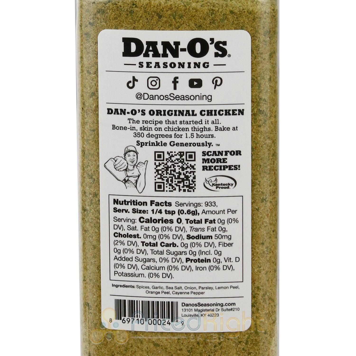 Dan-O's Original Low Sodium Zero-Cal Seasoning & Rub Gluten Free No MSG 20 Oz