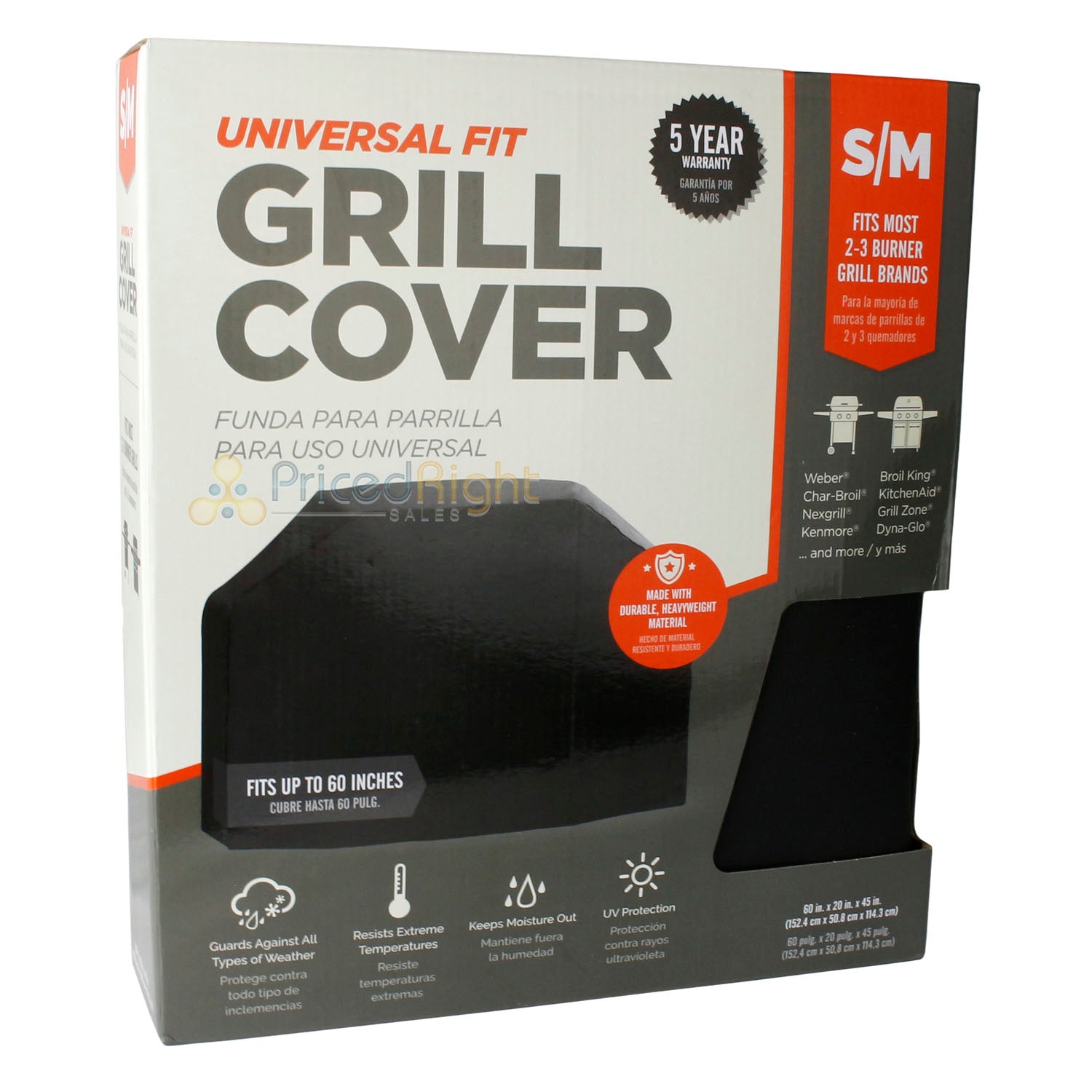 Universal Fit Small/Medium Grill Cover Durable Weather Resistant 60x20x45 Black