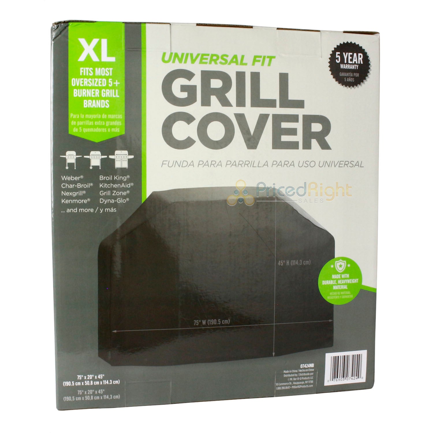 Universal Fit X-Large Grill Cover Durable Weather Resistant 60x20x45" Black