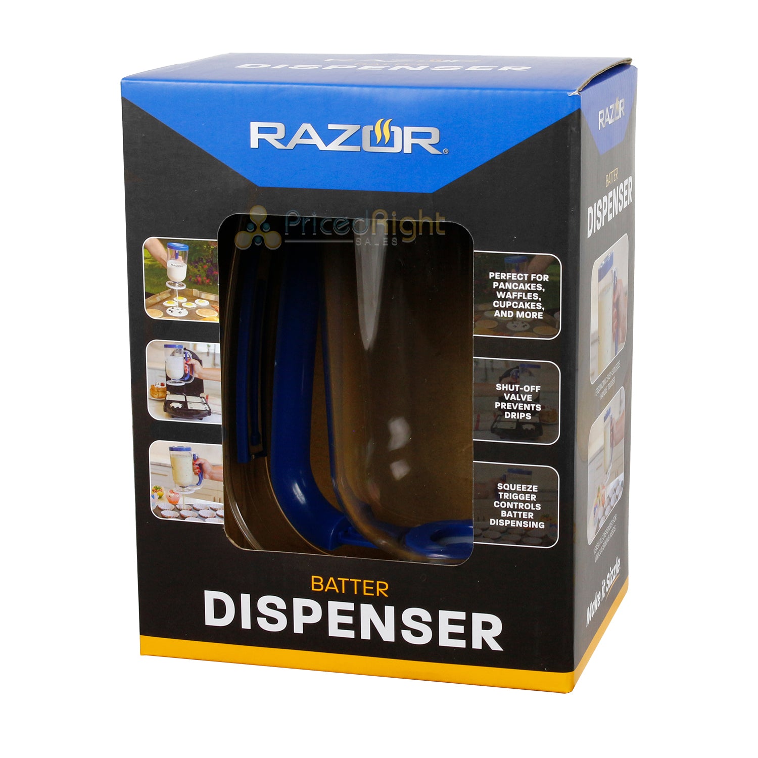 Razor Batter Dispenser With Squeeze Trigger And Non-Drip Valve 30 Ounce Blue