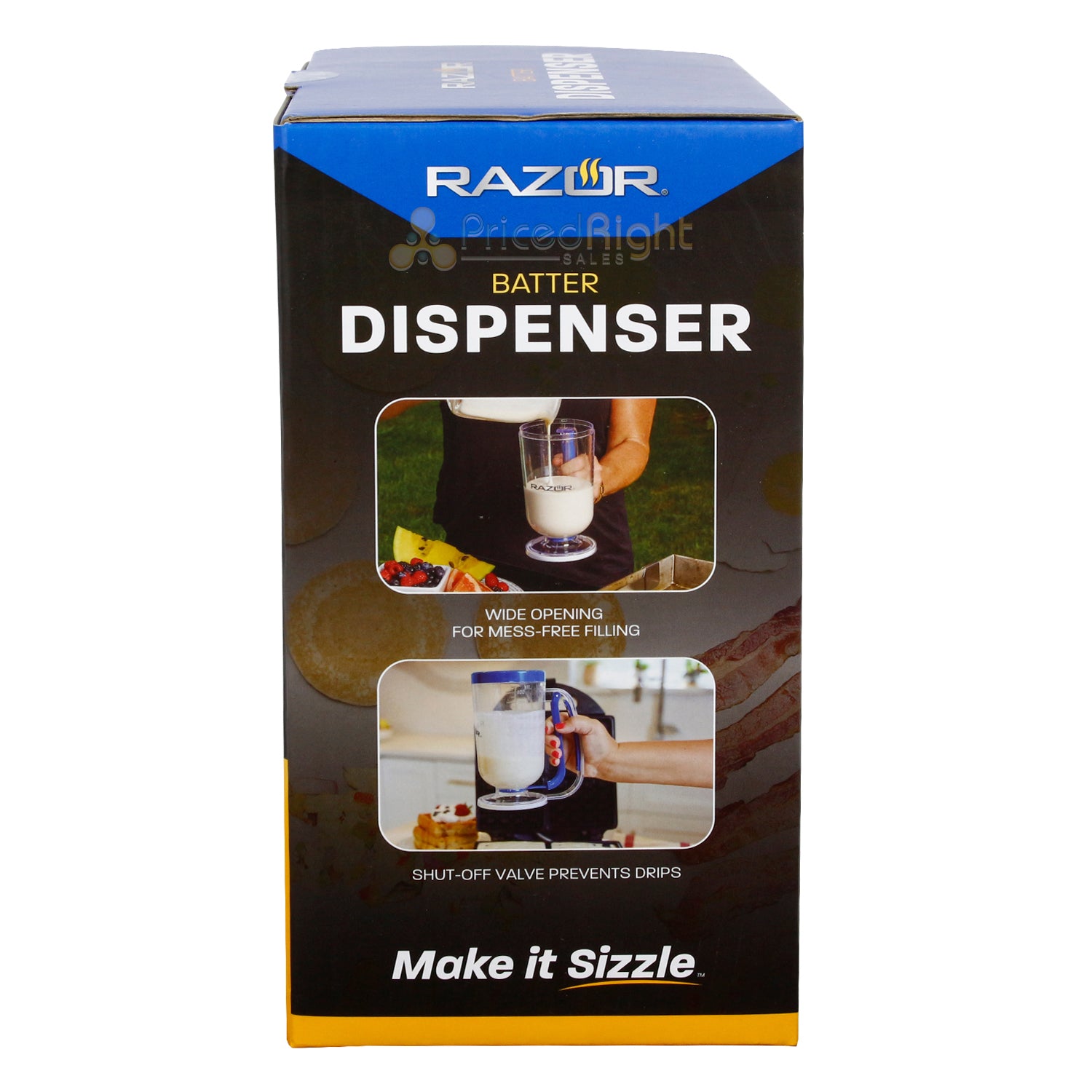 Razor Batter Dispenser With Squeeze Trigger And Non-Drip Valve 30 Ounce Blue