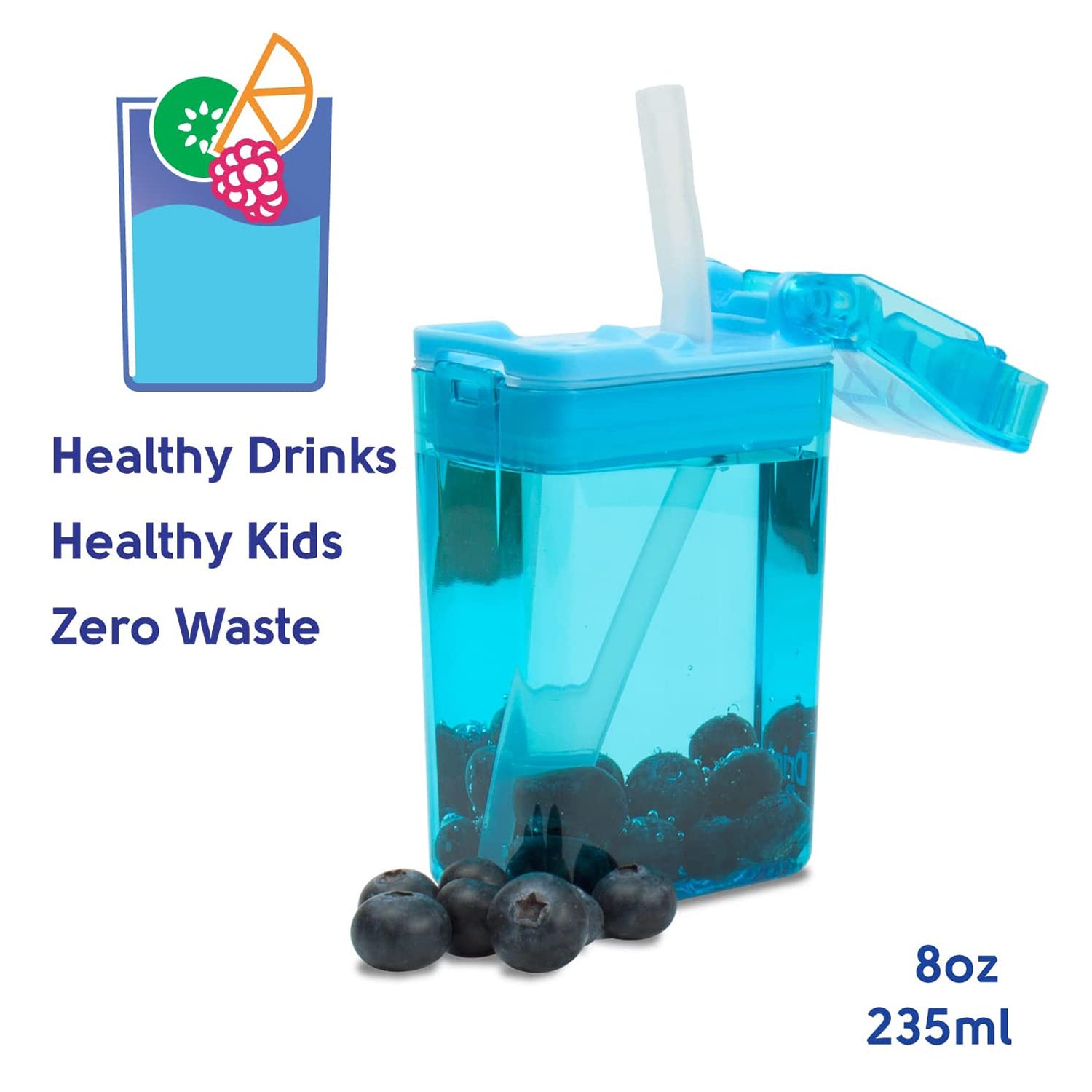 Kitchen Innovations Refillable Drink In The Box Anti-Leak BPA Free Blue 8 Oz