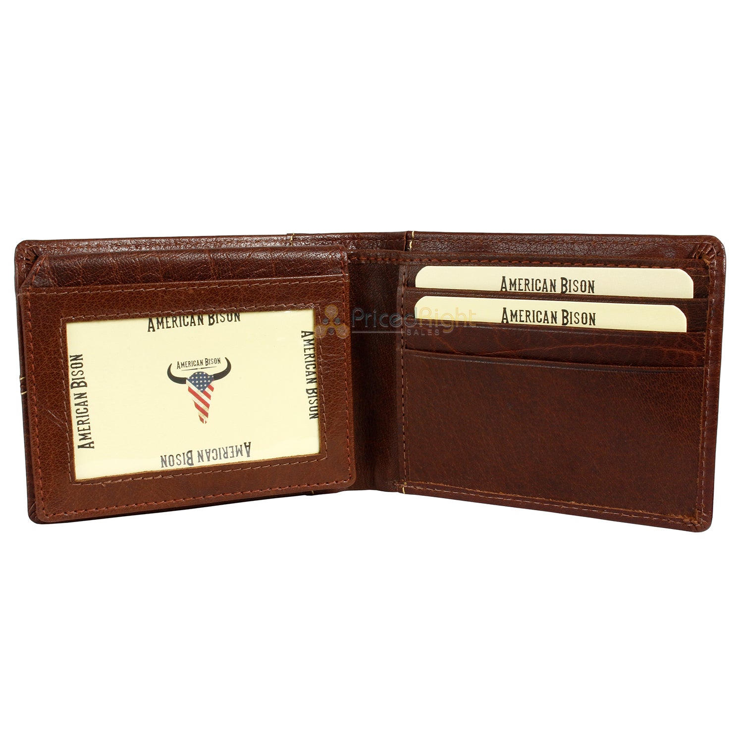 Leather Impressions Water Buffalo Contrast Stitch Bi-Fold Leather Wallet Brown