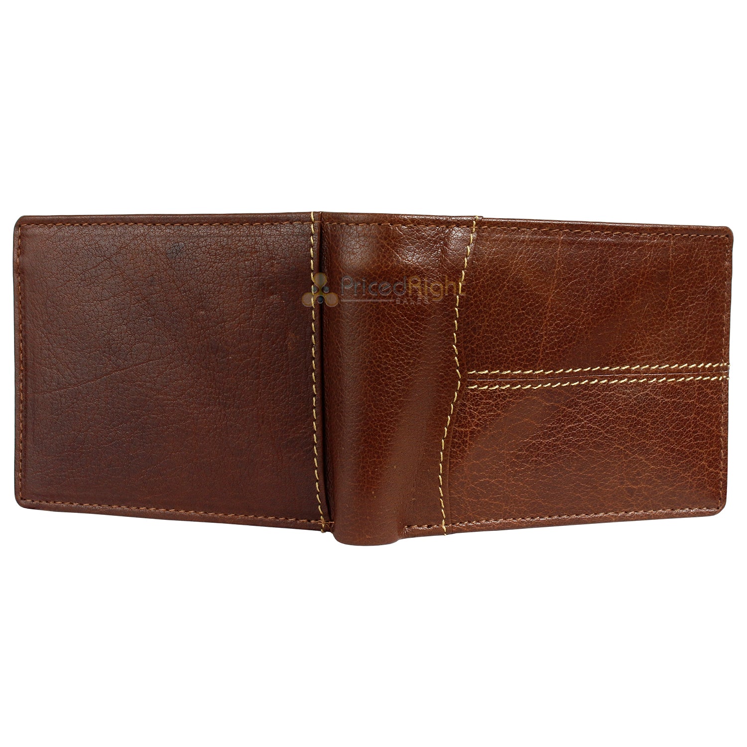 Leather Impressions Water Buffalo Contrast Stitch Bi-Fold Leather Wallet Brown