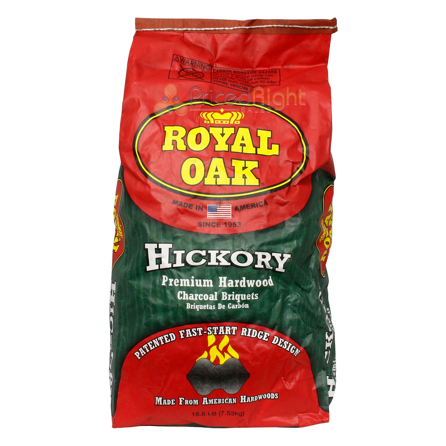 Royal Oak Hickory Charcoal Briquets Premium Hardwood Fast-Start Ridges 16.6 LB