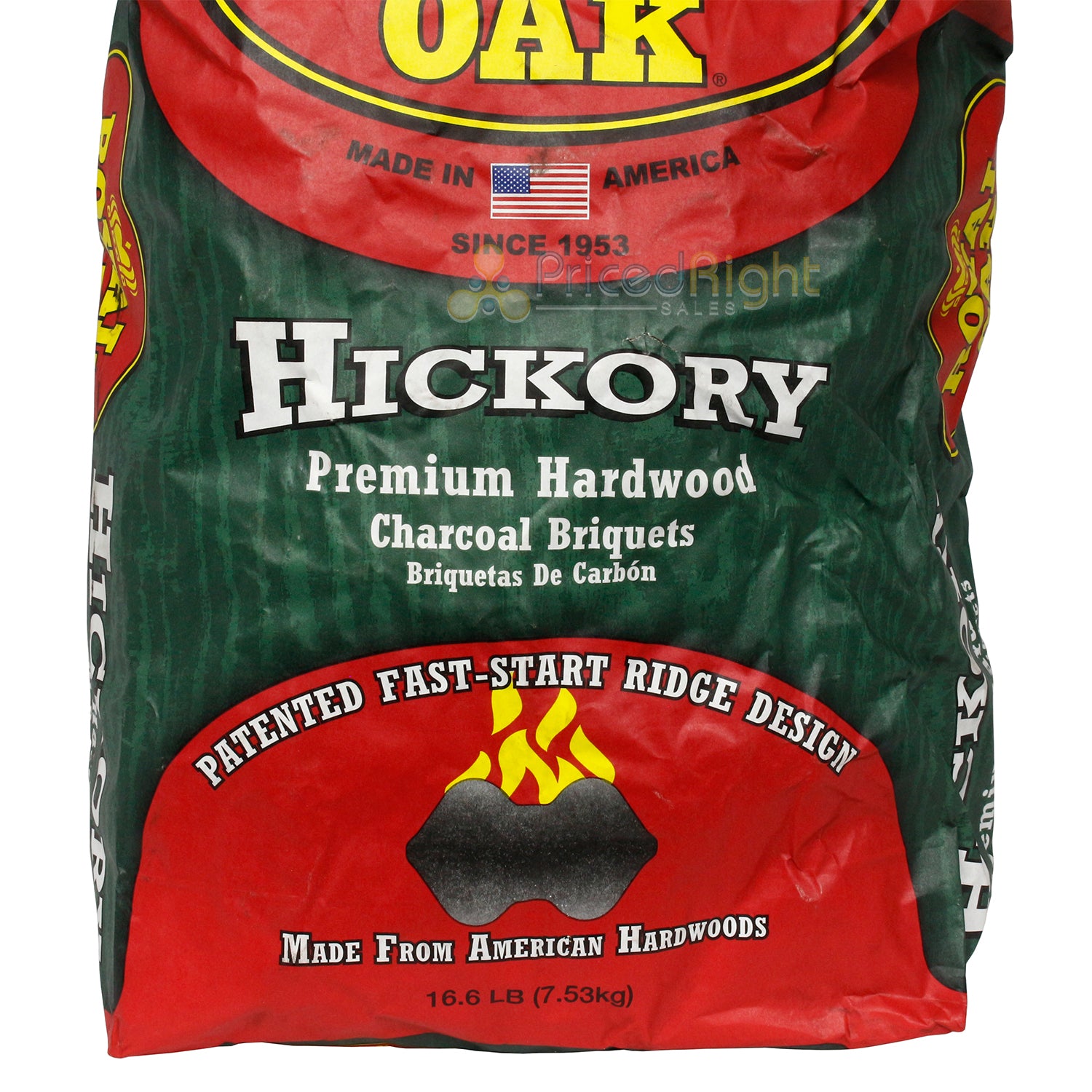 Royal Oak Hickory Charcoal Briquets Premium Hardwood Fast-Start Ridges 16.6 LB