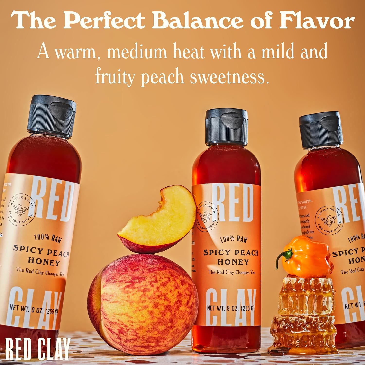 Red Clay Spicy Peach Honey Habanero Infused Sweet Heat Raw Gluten Free 9 Oz