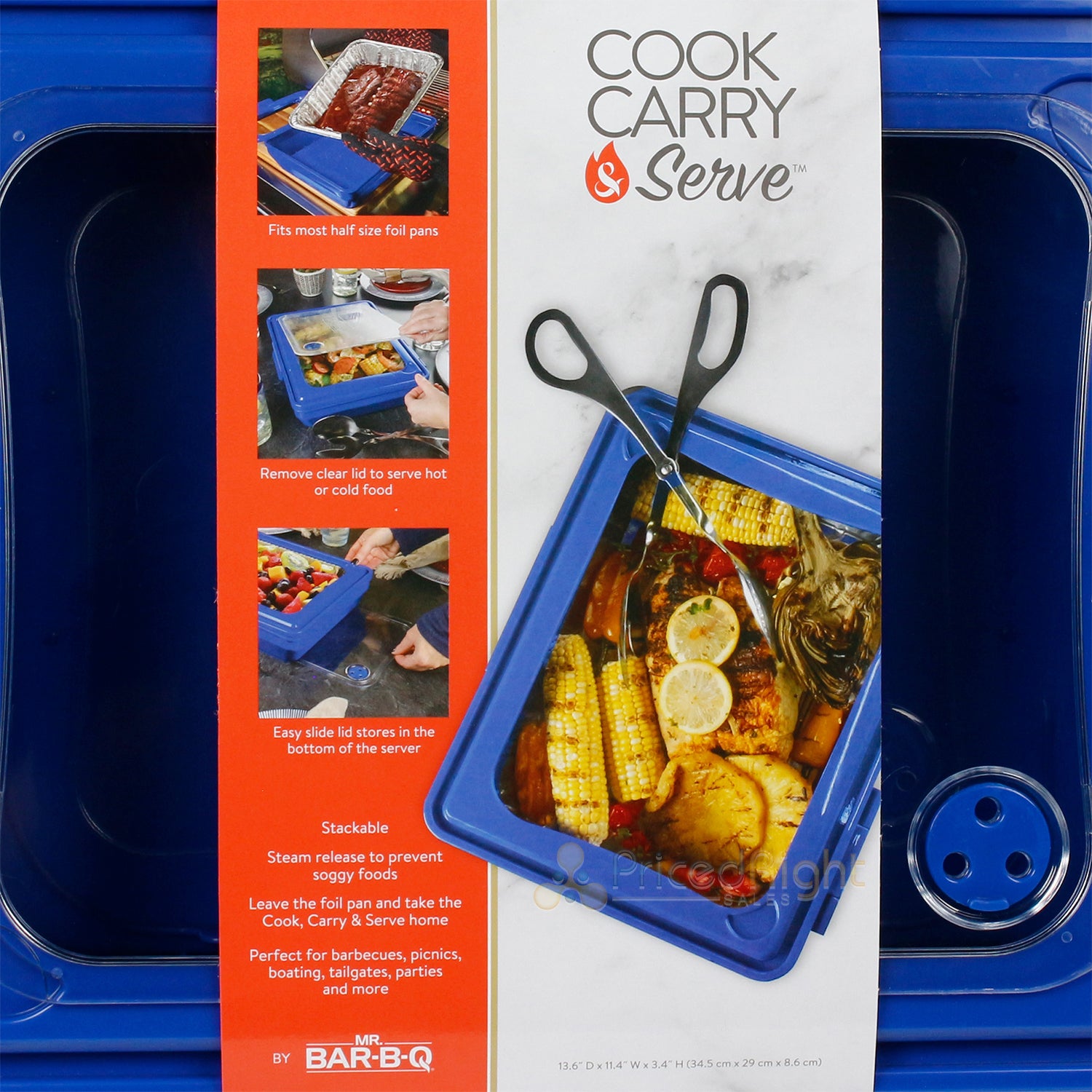 Mr. Bar-B-Q Cook Carry & Serve Container With Lid & Steam Release BPA Free Blue