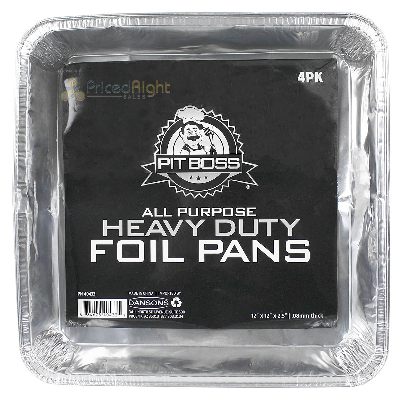 Pit Boss 12" x 12" x 2.5" All Purpose Thick Heavy Duty Foil Pans 4 Pack 40433