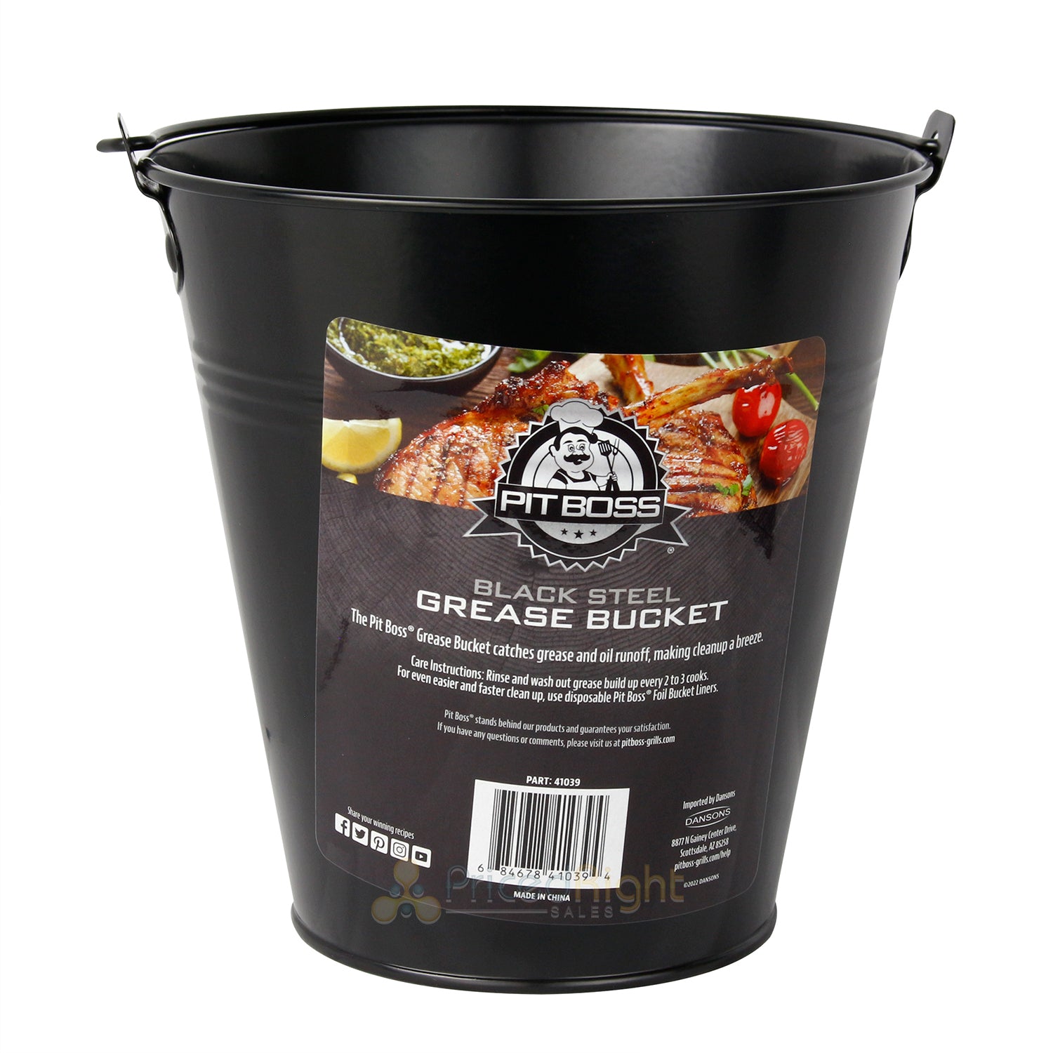 Pit Boss Stainless Steel Grease Catch Bucket With Handle Dishwasher Safe Black