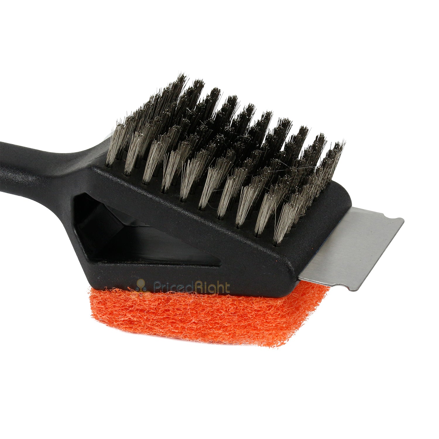 Mr Bar-B-Q Dual-Head Grill Brush With Bristles, Scrub Pad And Scraper Blade