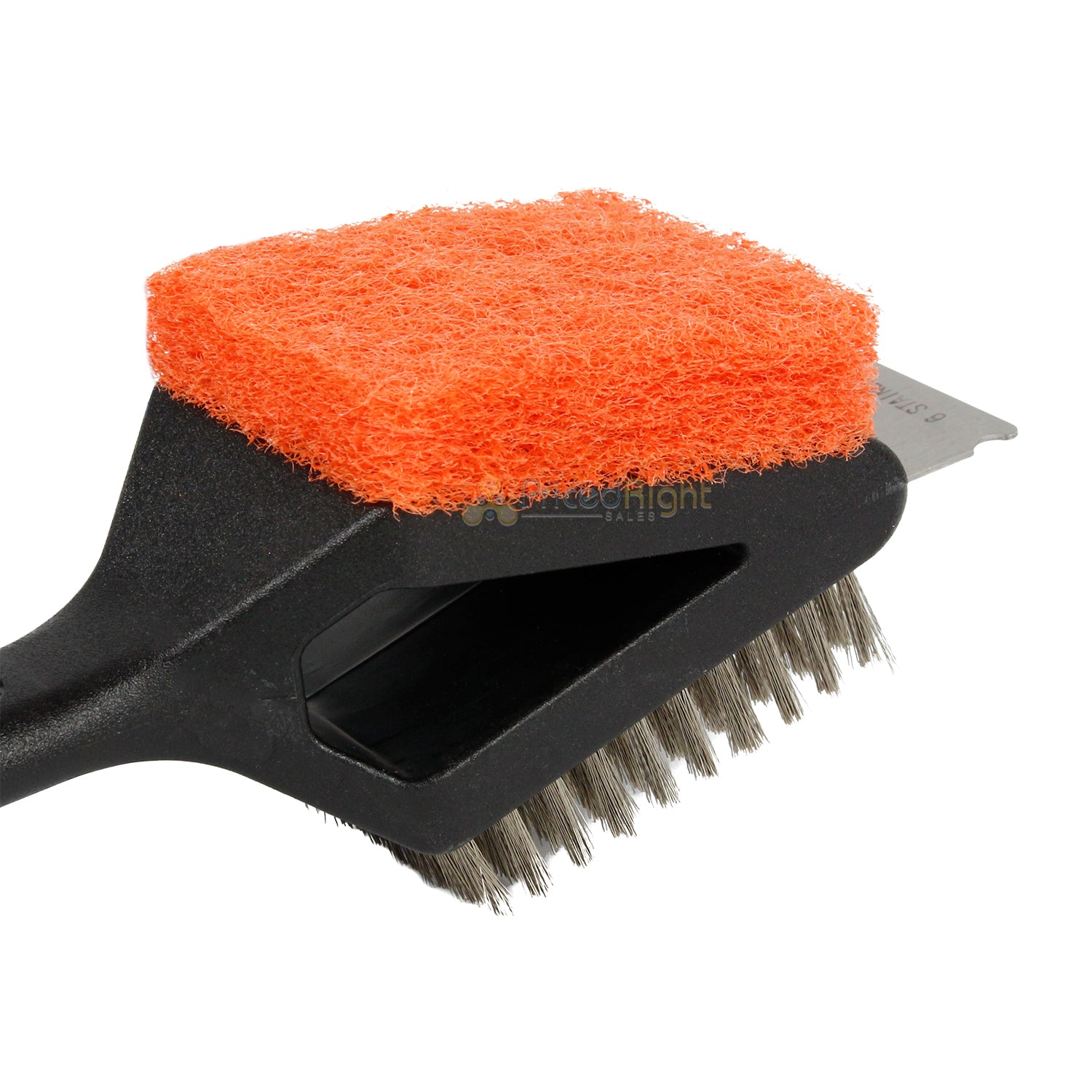 Mr Bar-B-Q Dual-Head Grill Brush With Bristles, Scrub Pad And Scraper Blade