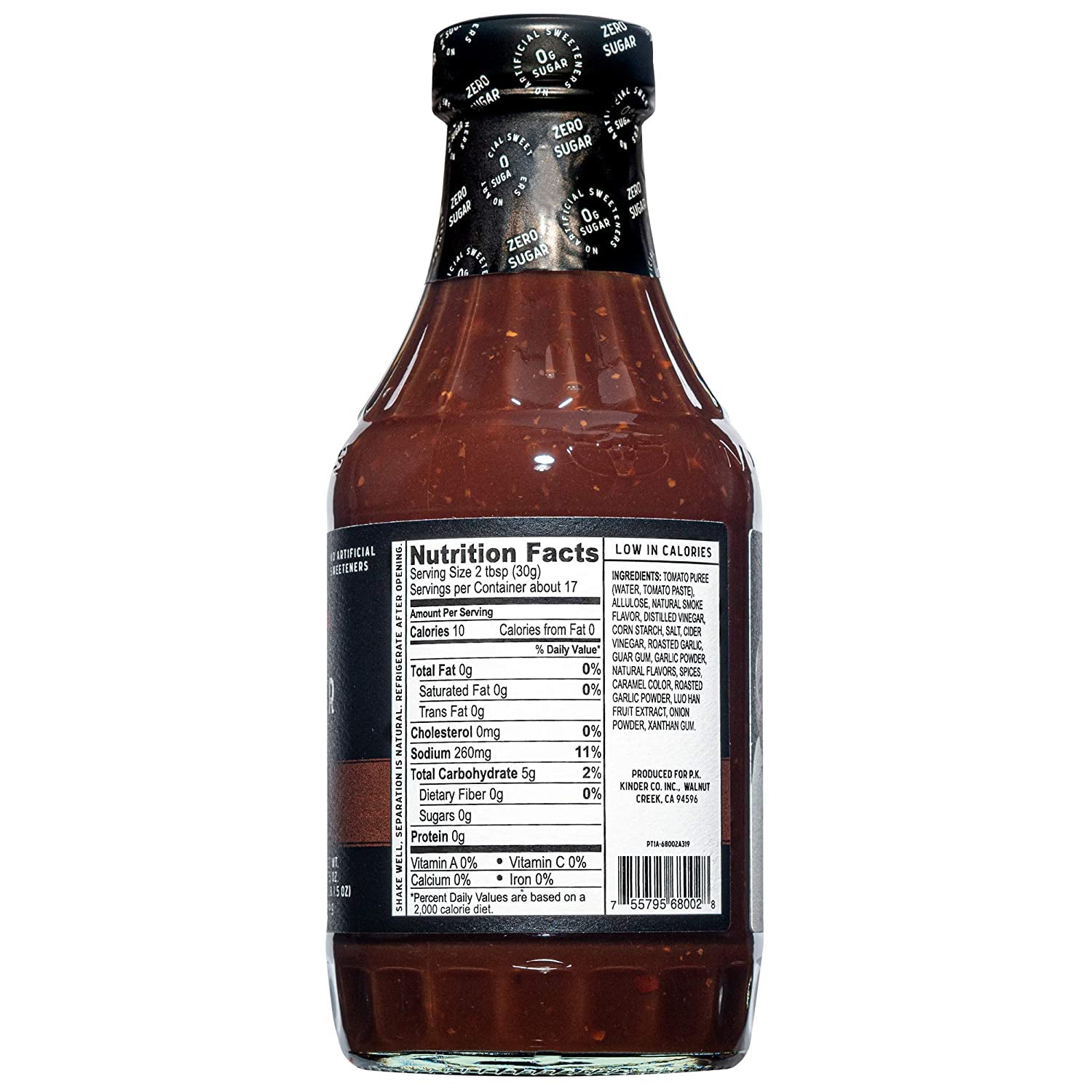 Kinder's Zero Sugar Roasted Garlic BBQ Sauce Handcrafted Gluten Free 17.5 Oz