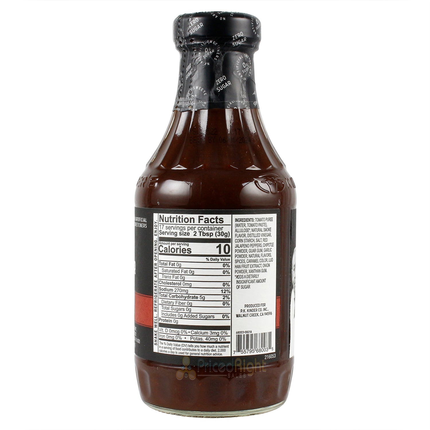 Kinder's Zero Sugar Smoked Red Jalapeno BBQ Sauce Handcrafted Gluten Free 17.5oz