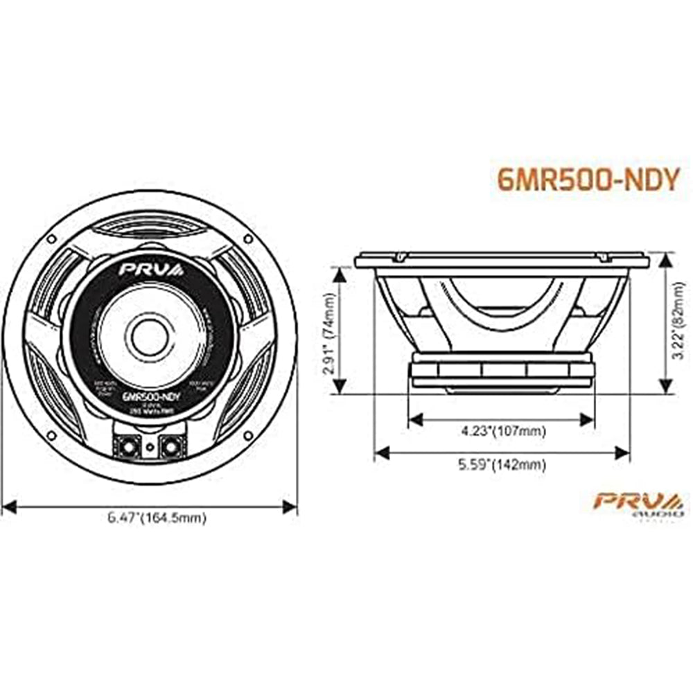 PRV 6.5" Mid-Range High Output Loudspeaker 250W RMS 8 Ohm Neodymium 6MR500-NDY-8