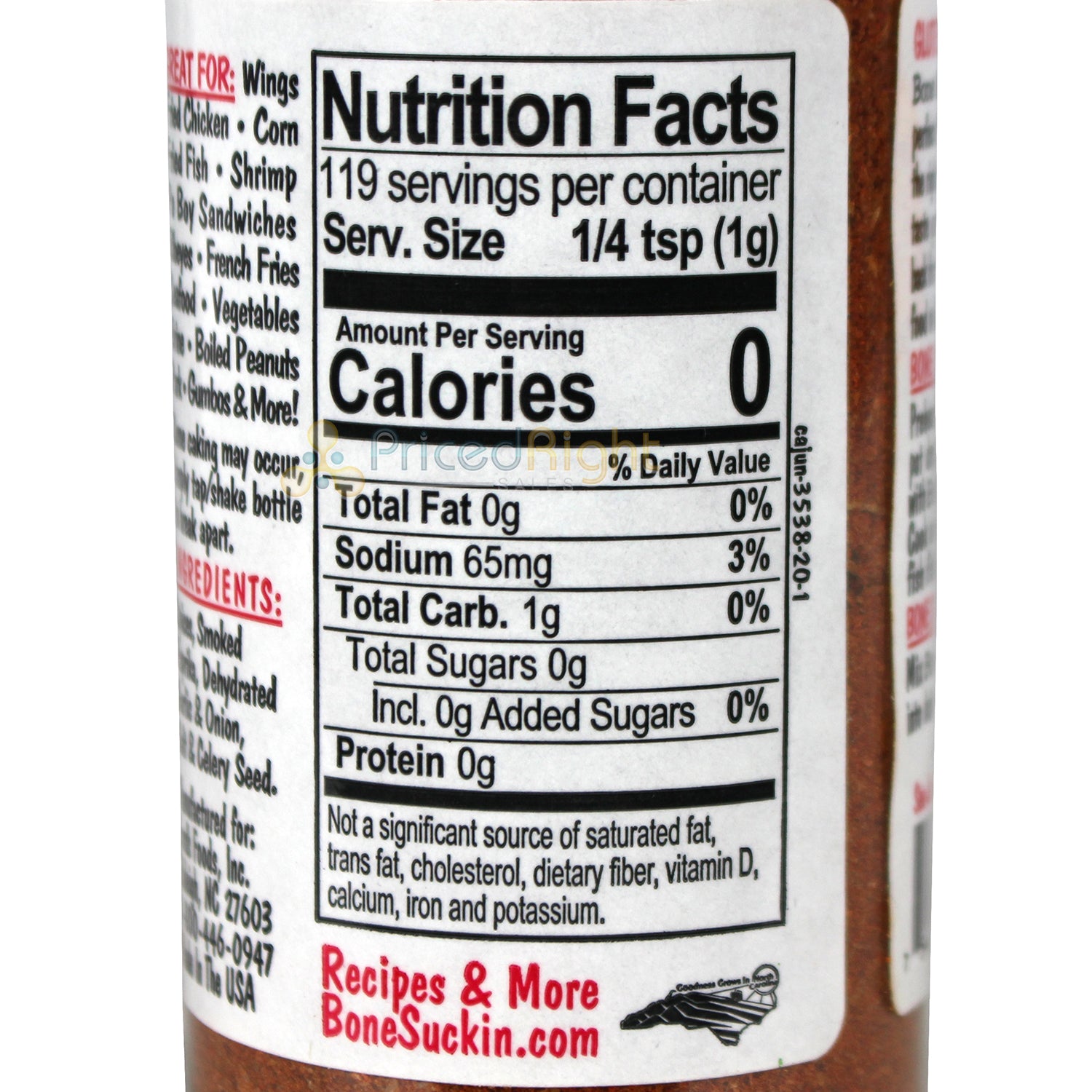 Bone Suckin' Sauce Cajun Seasoning and Rub 4.2 Oz Bottle Non Gmo Gluten Fat Free
