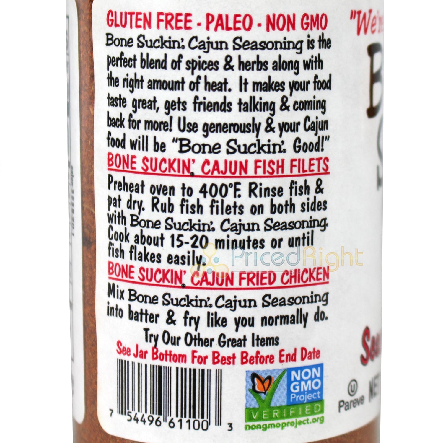 Bone Suckin' Sauce Cajun Seasoning and Rub 4.2 Oz Bottle Non Gmo Gluten Fat Free